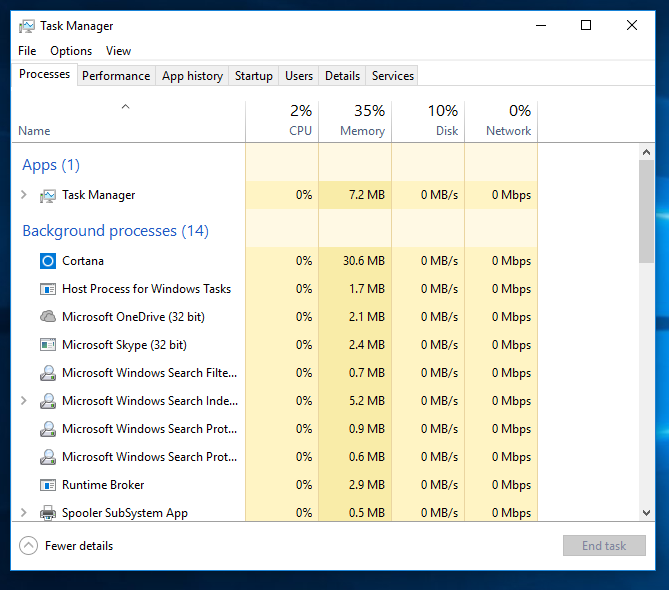 Open Task Manager Windows 10